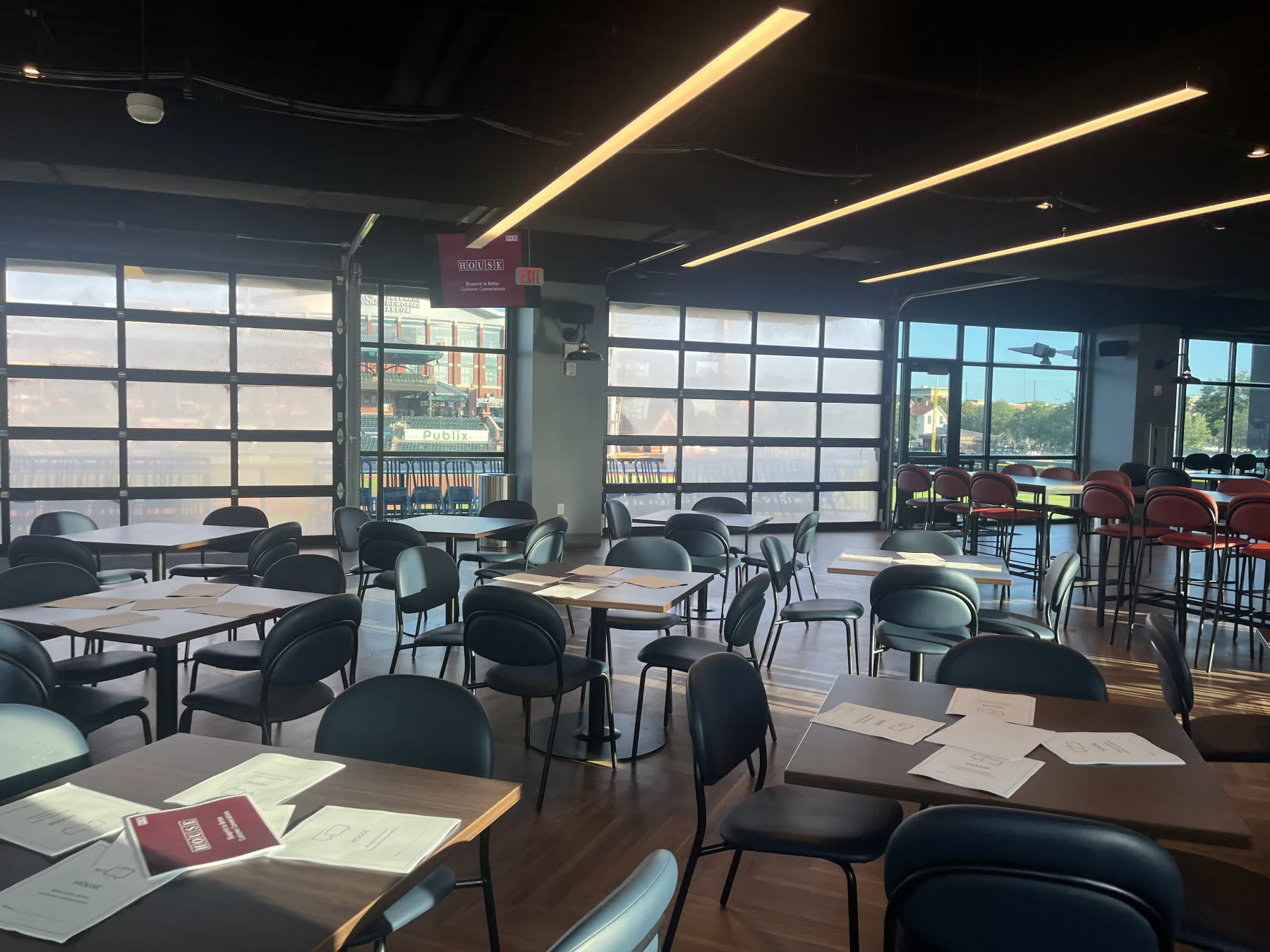 Harbour Hall arranged with tables for a trade show at VyStar Ballpark